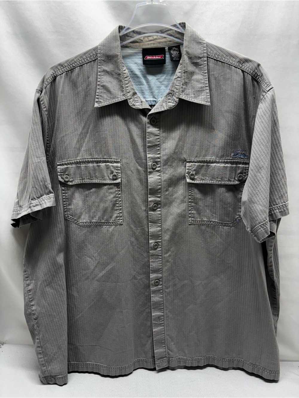Genuine Dickies Gray Striped Short Sleeve Button Up Work Shirt Mechanic Sz 3XL